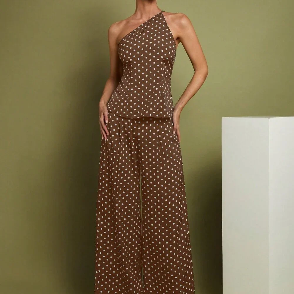 Casual Women's Polka Dot Print top and pants Two Pieces Set - Picture 6 of 7